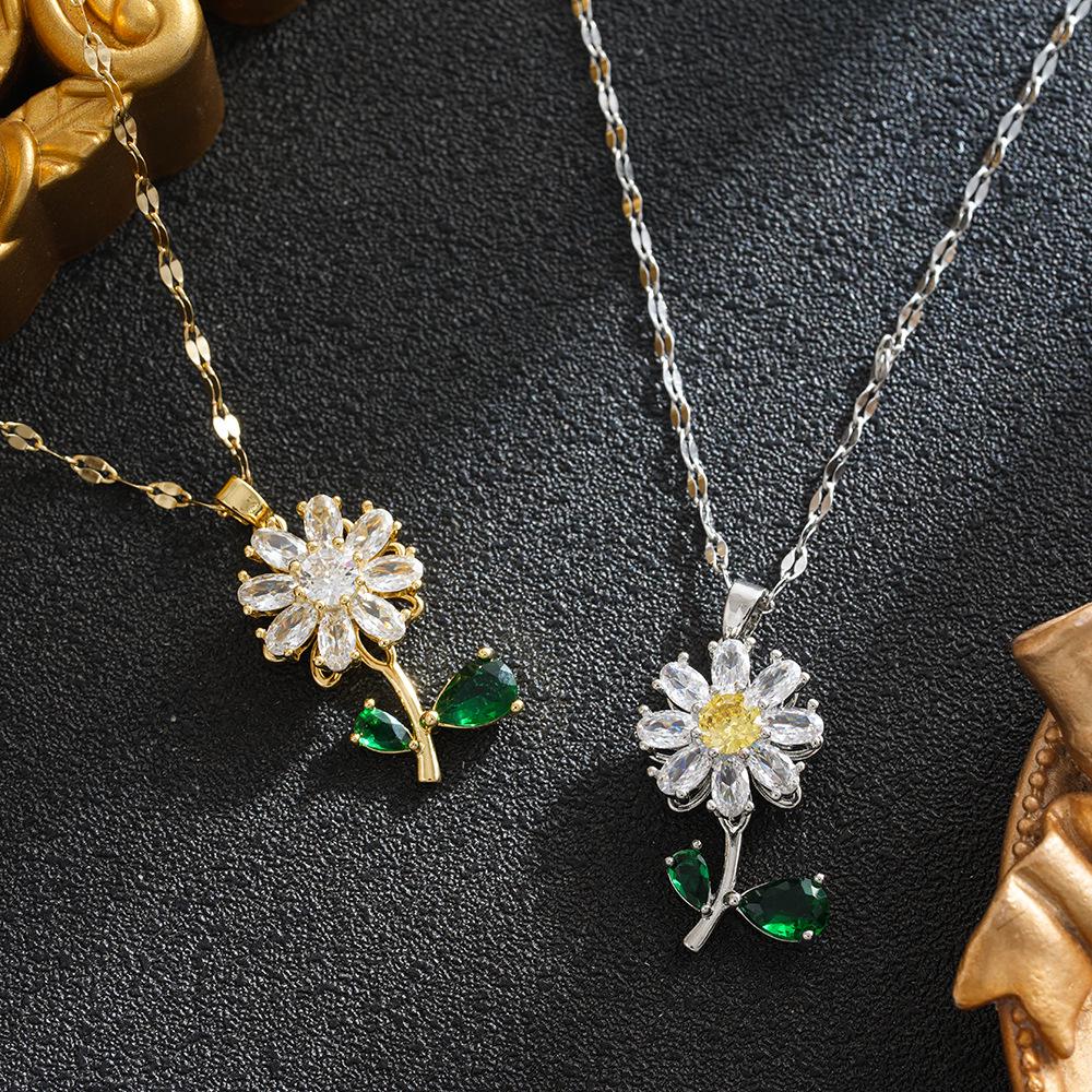 Cubic Zirconia Daisy Necklace and Earrings Set with Micro-Pave Luxury