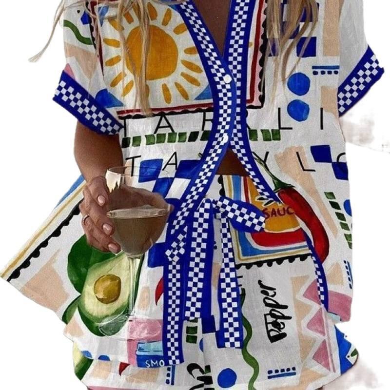 Popular Two-piece Set 1116 Summer Personality Bright Digital 1D Printing Women's Casual Suit