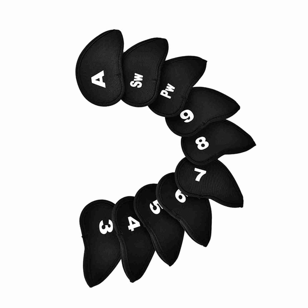 10Pcs Neoprene Iron Cue Head Cover with Number Letter(Black)