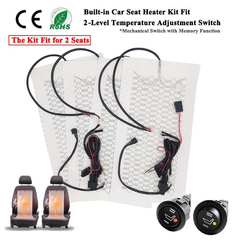 Built-in Car Seat Heater Fit 2 Seats 12V Carbon Fiber Seat Heating Pad High/low Temperature Adjustable Round Switch Controller