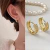 Fashion Zircon Double Layer Huggie Hoop Earrings for Women Vintage Stainless Steel Round Circle Earring Bling Party Jewelry Gift