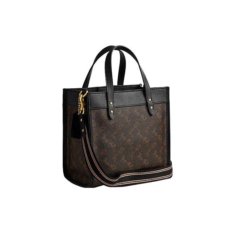 Coach Field 22 Carriage Pattern Print Tote Bag Women Tote Bags Truffle Black CM710-B4SI1