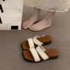 Wedge heel niche retro square head one-word slippers women's shoes outer wear 2025 summer with skirt French sandals