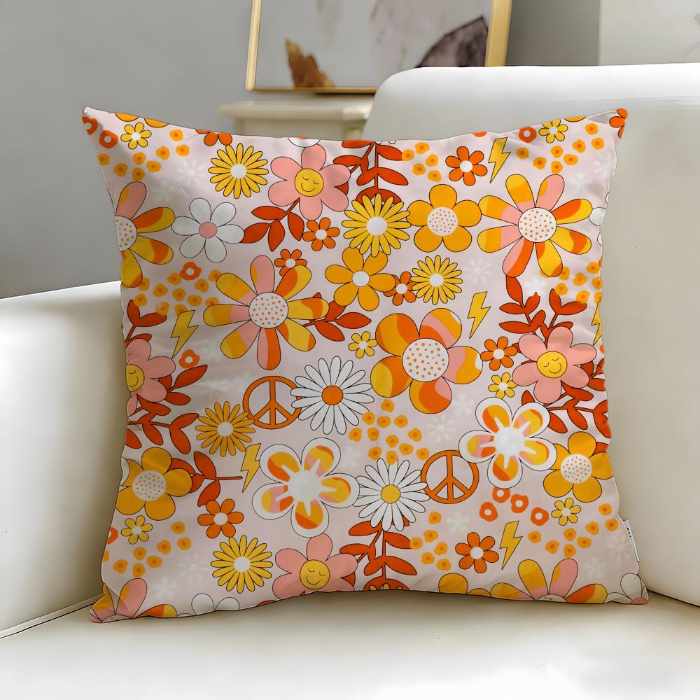 blue flower pattern Cushion Cover Soft  EasyWash Pillow Case  Versatile for Couch Bed Travel and Office