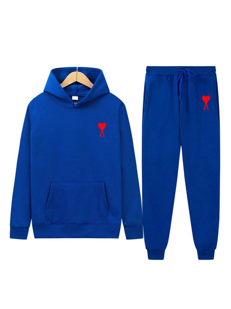 Spring Tide Brand Aml Classic Big Love Printing Men and Women the Same Couple Hooded Sweater Set