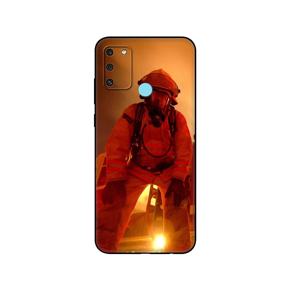 Černé TPU pouzdro pro Huawei Honor 8a Prime 8s Prime 9 Lite honor 9A 9C 9X Premium 9x Pro 9S Pouzdro Kryt Hasičští hrdinové Hasič