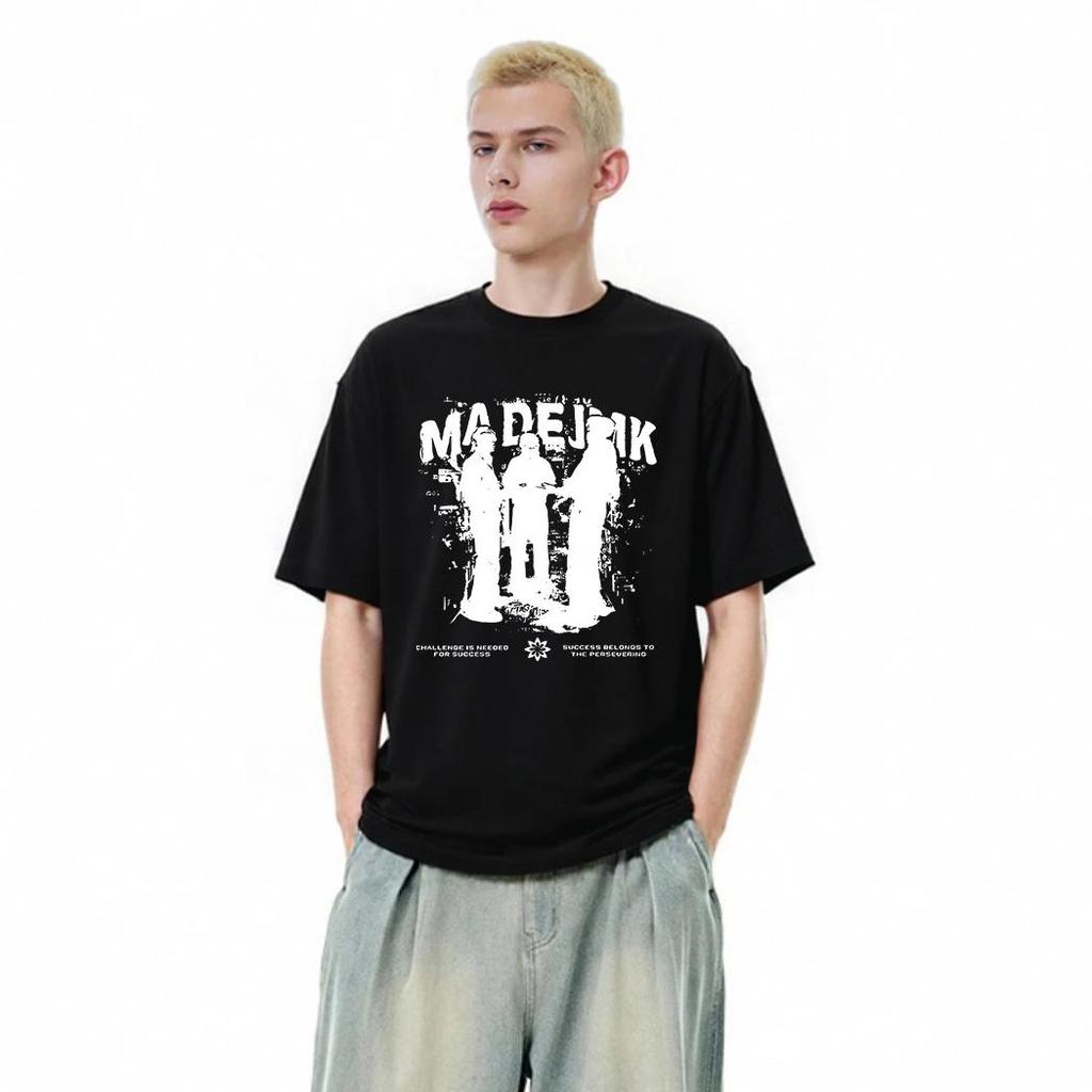 American style phantom figure printed street loose trendy brand pure cotton short sleeved t-shirt printed casual men's and women's round neck top