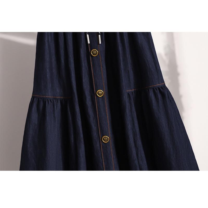 DIMANAF 2026 Plus Size Spring Summer Denim Skirts Women A-Line Clothing Pleated Fashion Jeans Skirt Button