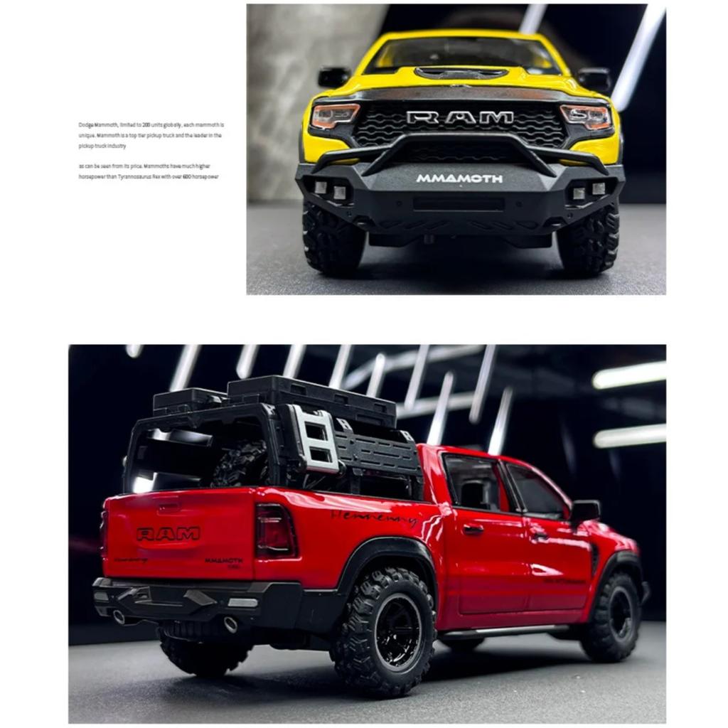 1/32 Scale Dodge RAM 1000 TRX Mammoth Picku Alloy Car Model Sound and Light Pull Back Children's Toy Collectibles Birthday Gift