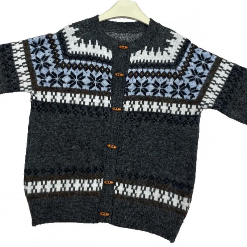 Womens Fair Isle Knit Cardigan Sweater Loose Fit Round Neck Button Front Long Sleeve 2026