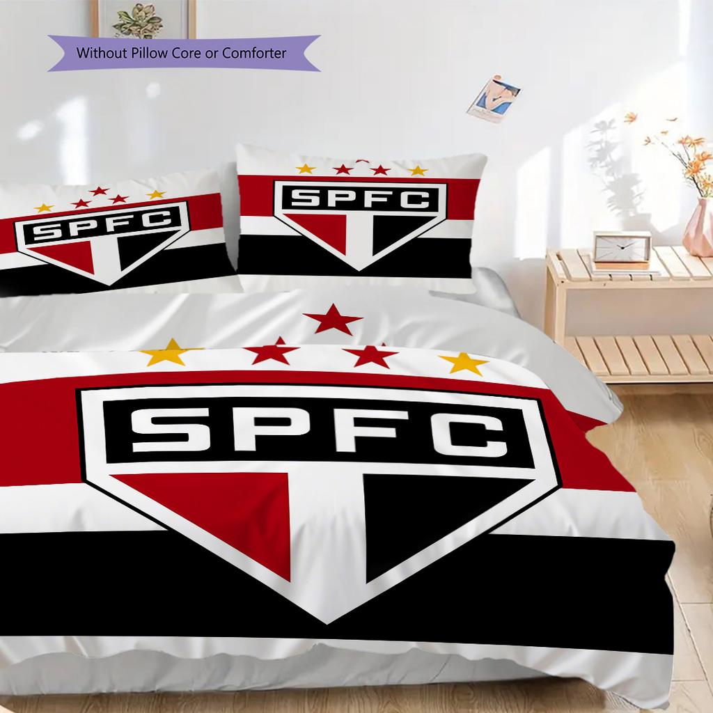 Sao Paulo FC Pattern Bedding Quilt Set Quilt Cover Pillowcase Home Decoration Birthday Gift (1 * Duvet Cover + 2 * Pillowcase, Without Core)