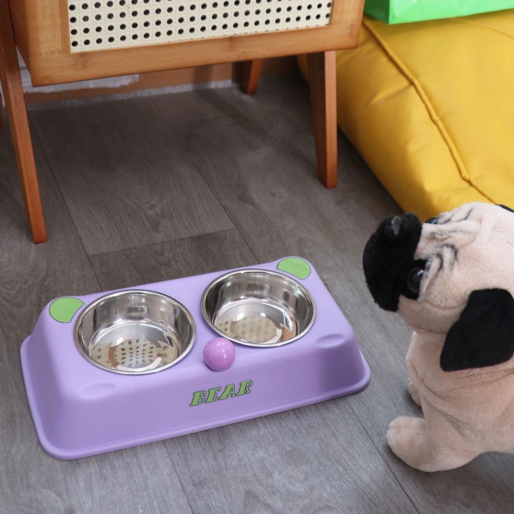 Bear Shape Double Pet Bowl Stainless Steel Puppy Water Feeder Universal Cat Food Container  Home
