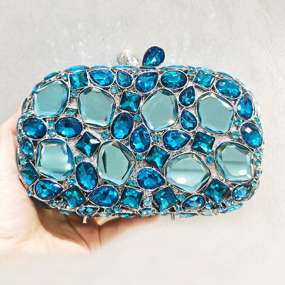

White/Pink Big Rhinestone Evening Clutches Lady Phone Bags Hollow Out Diamond Purse Women Wedding Bridal Handbags Party Prom Bag 18cmX10cmX7cm