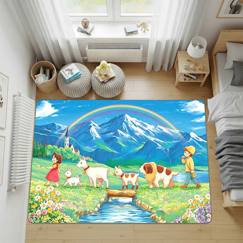 Heidi Alp Cartoon Area Rug Cute Washable Non-Slip Play Mat Cute Anime Floor Carpet for Kids Room Bedroom Living Room Decor