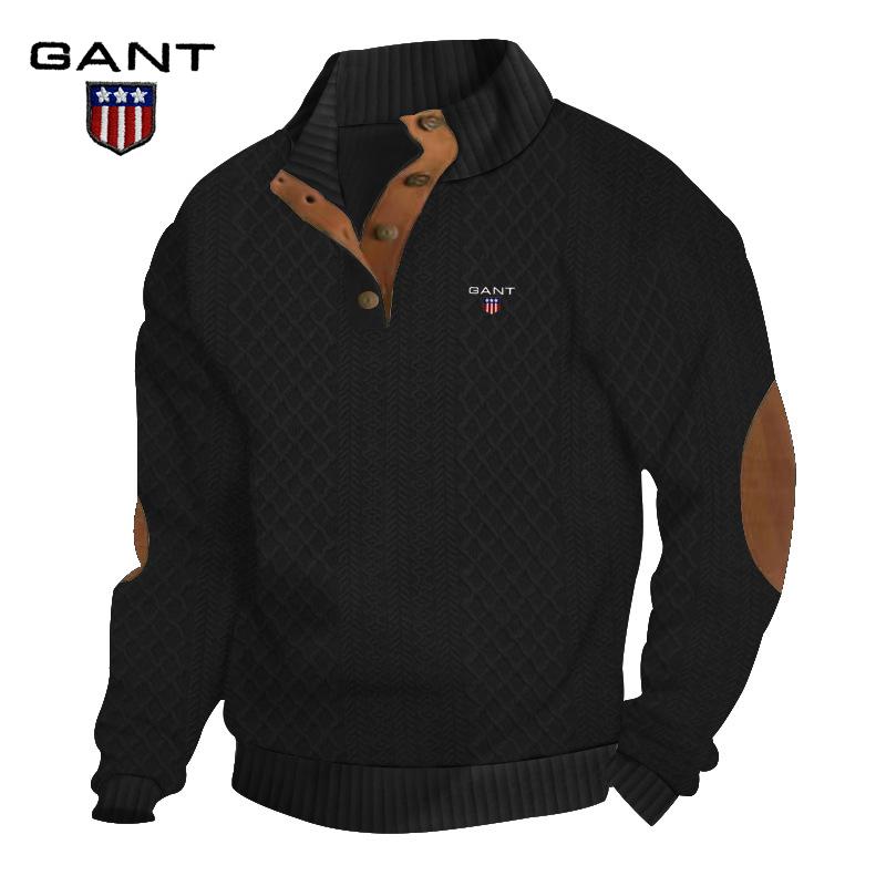 Gant Embroidery Men's Outdoor Casual Standing Collar Long Sleeved Jacquard Knitted Pullover Sweatshirt In Autumn and Winter