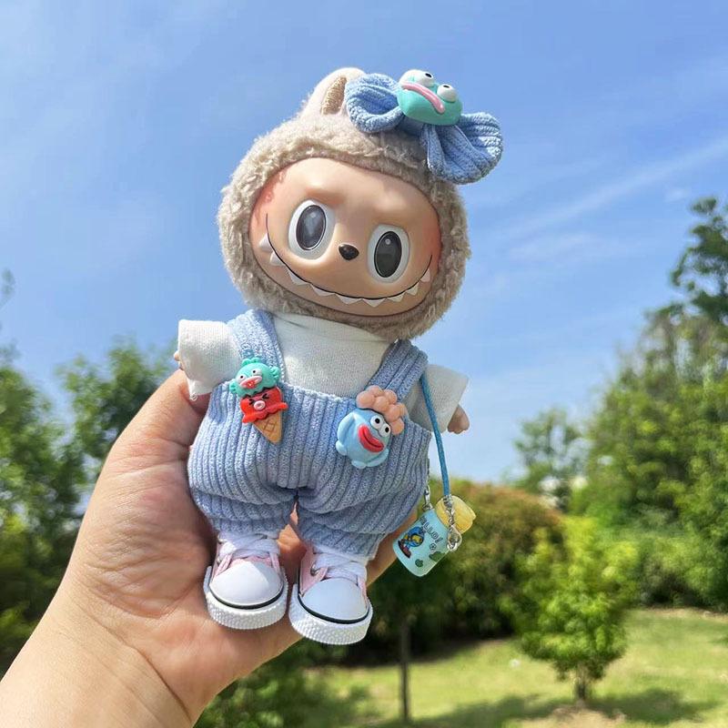 17cm Labubu Doll Clothes: Ice Cream Overalls - Cute Pendant Blind Box
