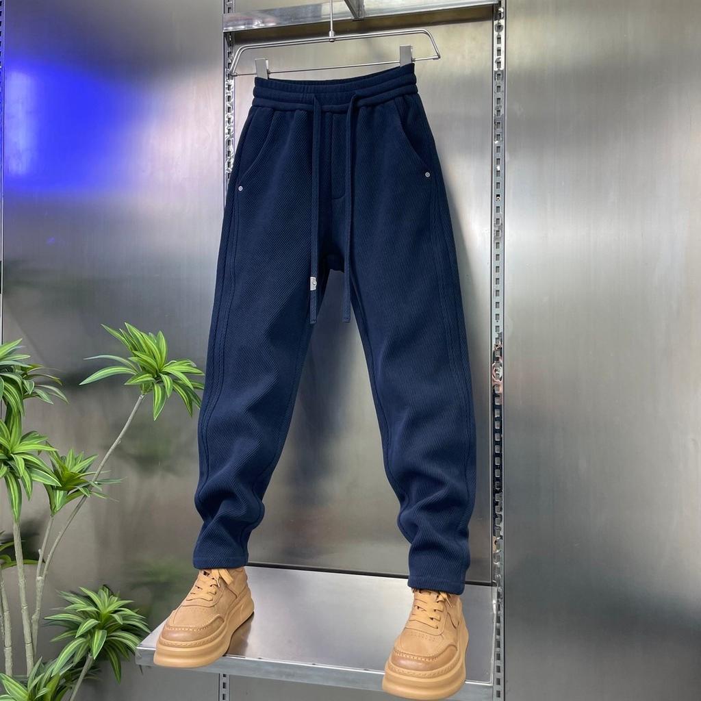 Spring and Autumn New Products High Luxury European Cotton Lint Twill Straight Pants Pants Elastic Waist Harlan Casual Pants Men