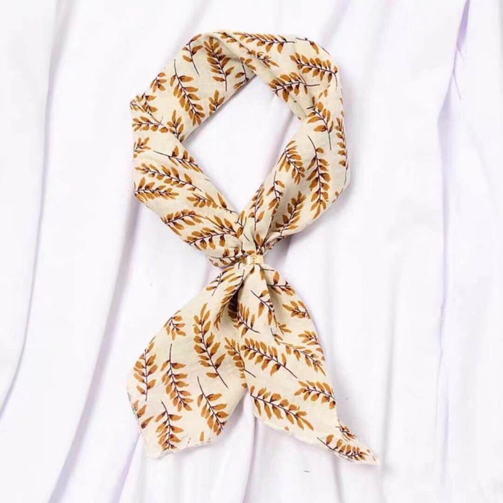 Retro Green Floral Small Silk Scarf - Korean Style Women's Versatile Autumn/Spring Accessory, Thin Square for Neck or Headband