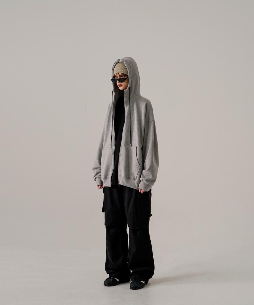 Ezkaton Heavy Loop Neck-Up Zip-Up Hoodie Grey Shot6743