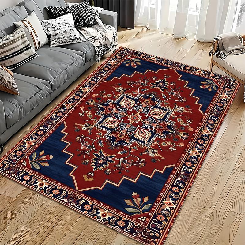 Vintage Floral Persian Style Red and Blue Area Rug for Living Room Suitable for use as an anti-slip for living room bedroom sofas