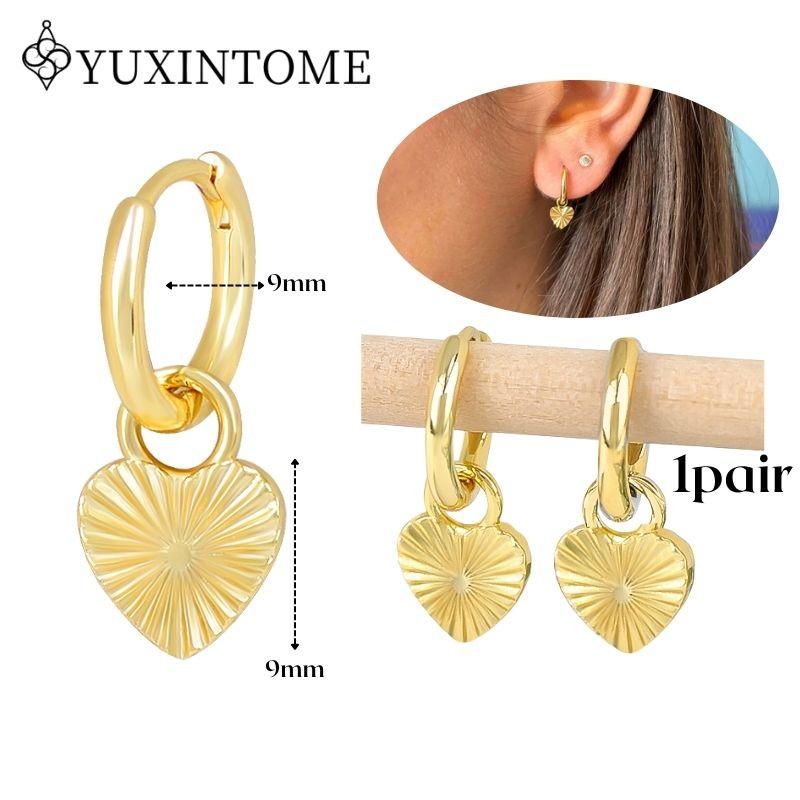 YUXINTOME 925 Silver Ear Needle Zircon Hoop gold Earrings For Women Square Plate Pendant Cutout Heart Earrings Fashion Jewelry