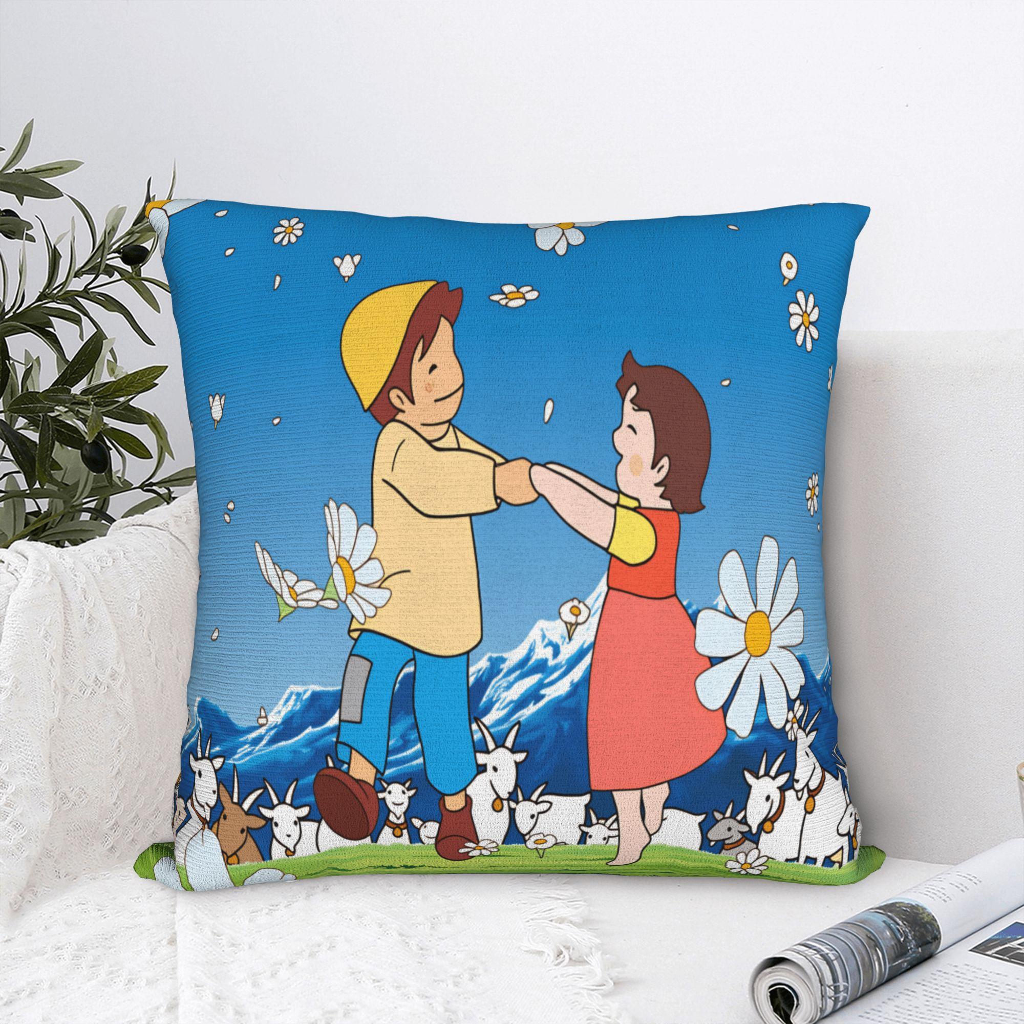 Fine Glasses Unisex Heidi Peter And Grandpa Alps Pillow Case Vintage Pillow Cover Comfy Pillowcases For Living Room Sofa