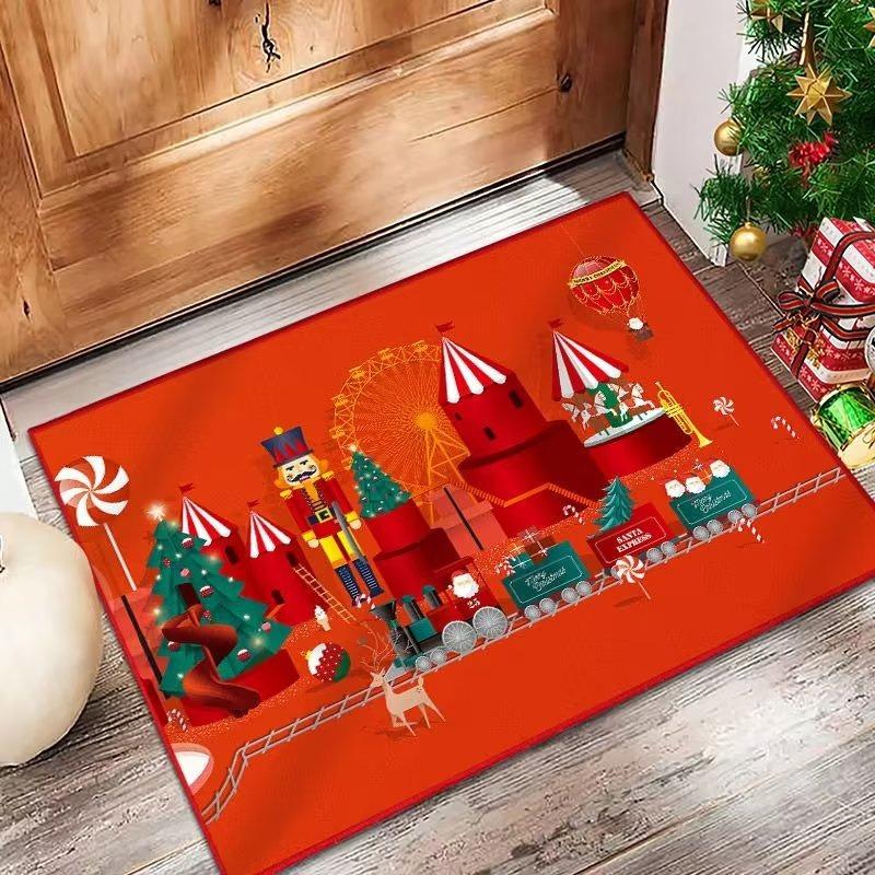 Christmas Themed Door Mat With Festive Patterns Like Christmas Trees Balls Snowflakes Non Slip Welcome Entrance Rug