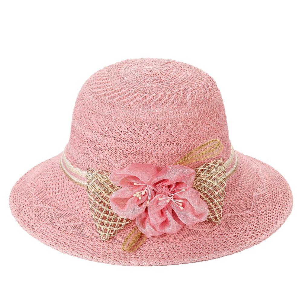 Women Fashion Wide Brim Straw Hat Sun Protection Foldable Sunscreen Beach Hat Leisure Bow Flowers Sun Hat Women