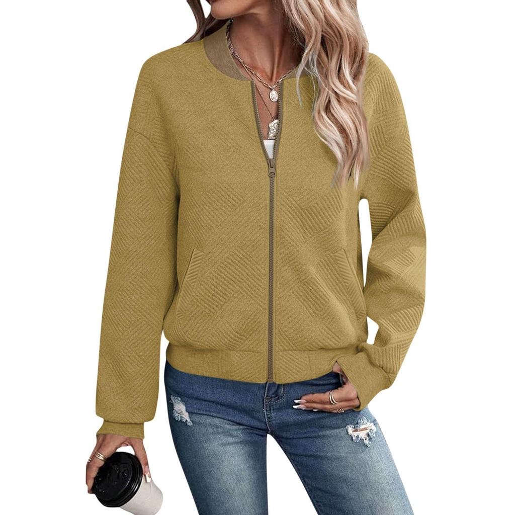 Damen Langarm Sweatshirtjacke mit Reißverschluss Durchgehender Reißverschluss Leichte Jacke Lässiger, lockerer Oberbekleidungsmantel