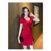 Sexy solid color dress slim split hip skirt deep neck low cut backless bar skirt Spice girls dress women