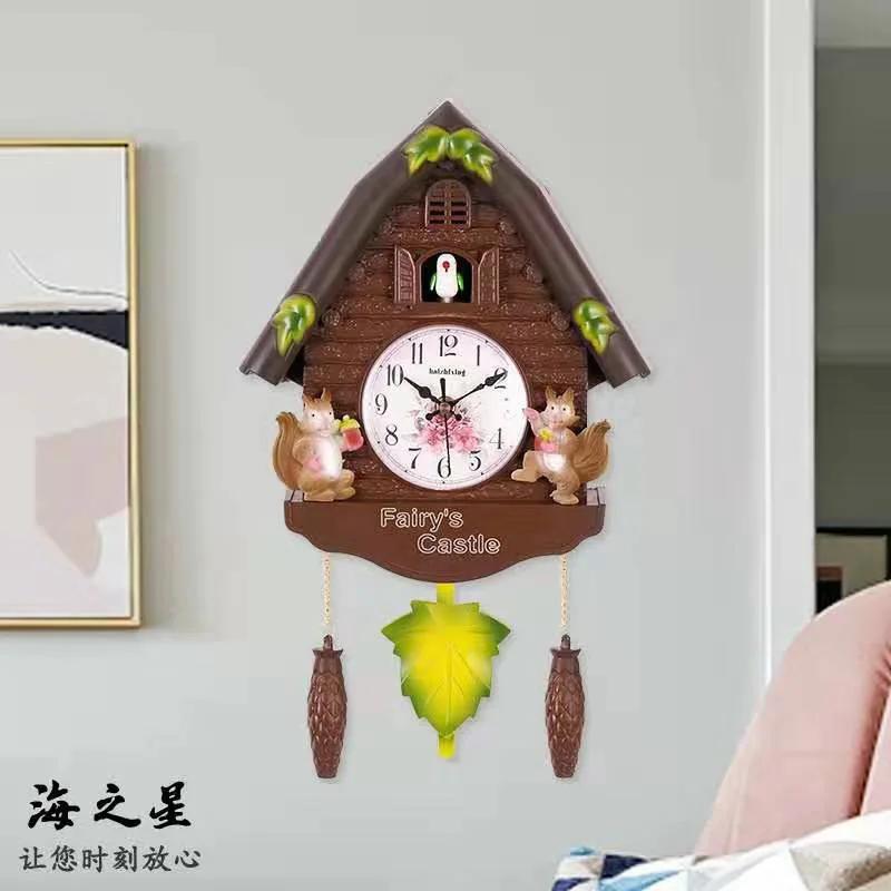 Cuckoo Clock Wall Clock Bird House Day Time Hourly Alarm Clocks Nordic Pendulum Wall Watch Decorations for Kids Home Living Room