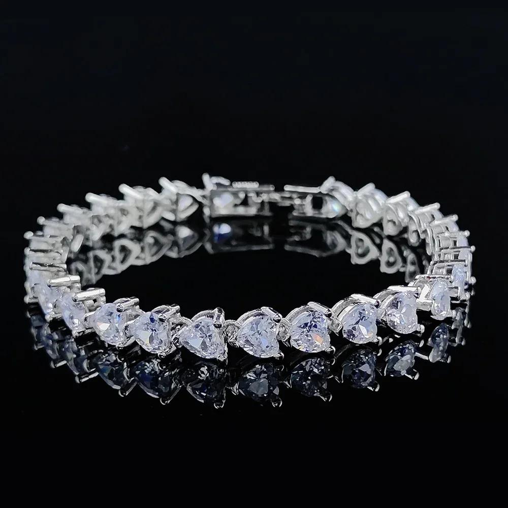 

New Luxury Heart Silver Color Bracelet Bangle for Women Wedding Bride on Hand Gift Valentine s Day Gift Jewelry S7982