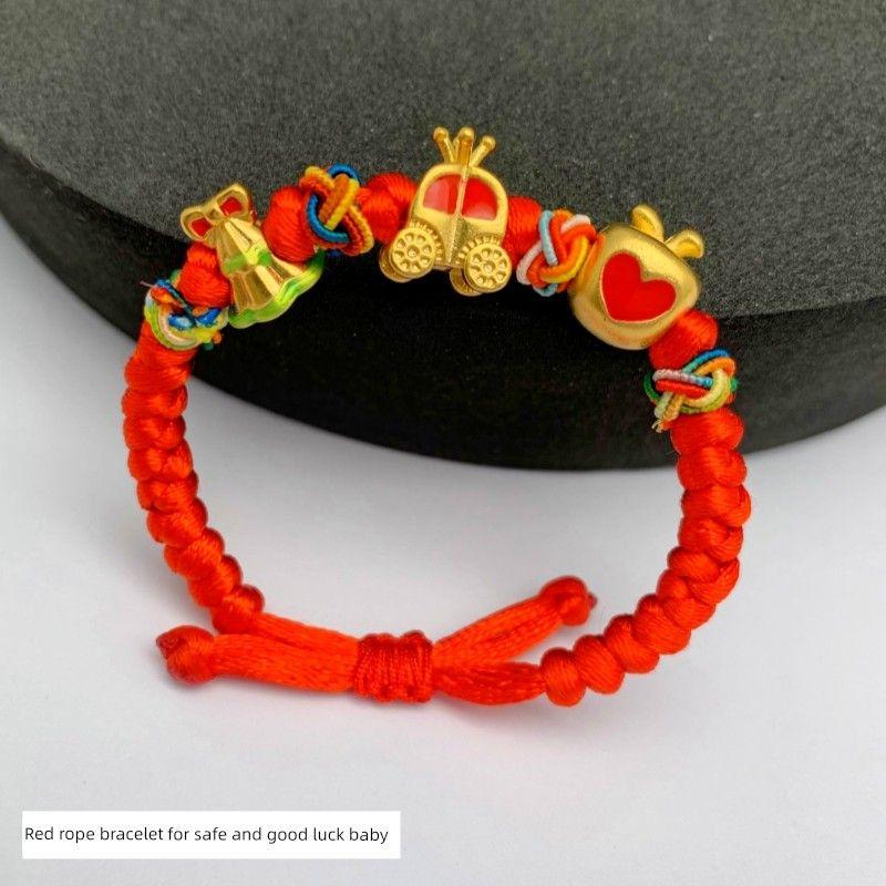 Dragon Year Birth Year Baby Red Rope Bracelet Alluvial Gold Yellow Gold Plated Kids Male and Female Baby Carrying Strap Woven Hand-Knitted