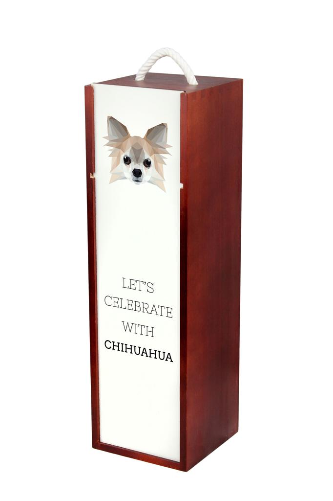 Chihuahua Długowłosy - Geometryczne Pudełko Ze Zdjęciem I Napisem Na Wino Marki Art-Dog