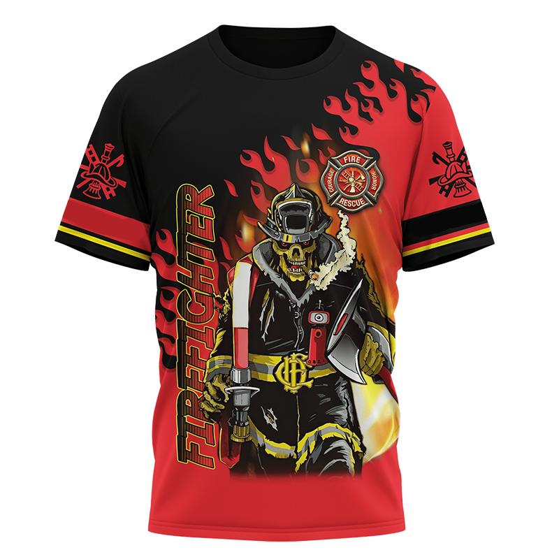 Firefighter Graphic Printed Summer Men's O-Neck T-Shirts Casual Short Sleeve Oversized Pullover Fashion Streetwear Men Clothing