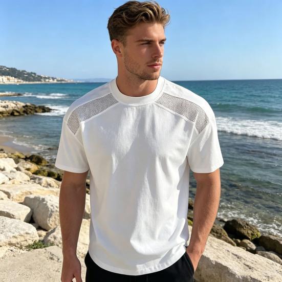 Herre Atletisk T-shirt Åndbar Hurtigtørrende Tee med Skuldernet Indsats Løstsiddende Rund Hals T-shirt til Sommer Træningscenter Fitness Træning
