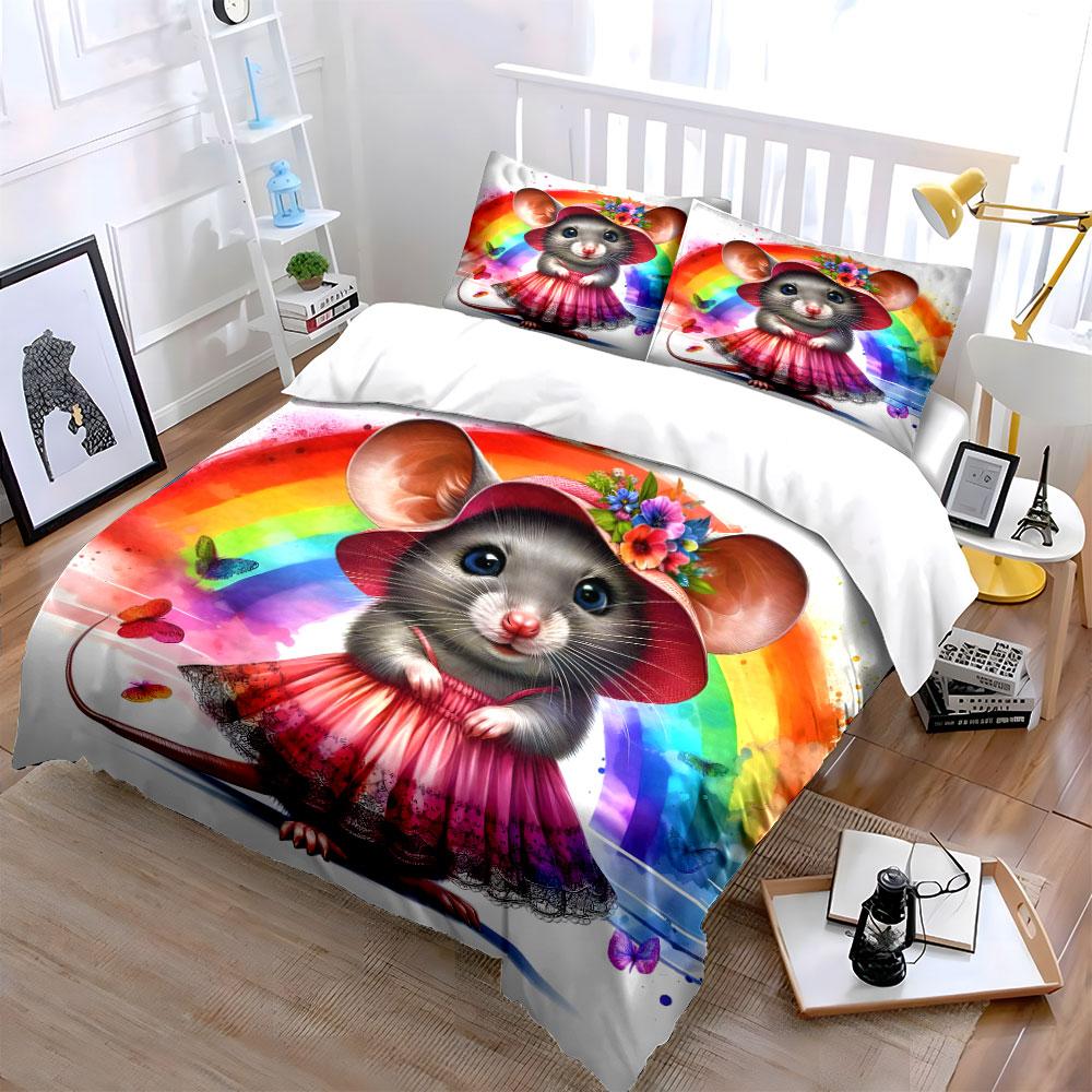 Whimsical rainbow mouse delight. Bedding sets Duvet covers Pillowcases(1* Duvet Cover 2* Pillowcases without duvet insert)