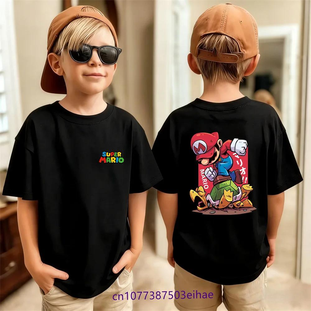 Super Mario Cartoon Print Children s Casual T-Shirt Pure Cotton Short Sleeve Comfortable Fashion Daily Wear for Boys And Girls 100