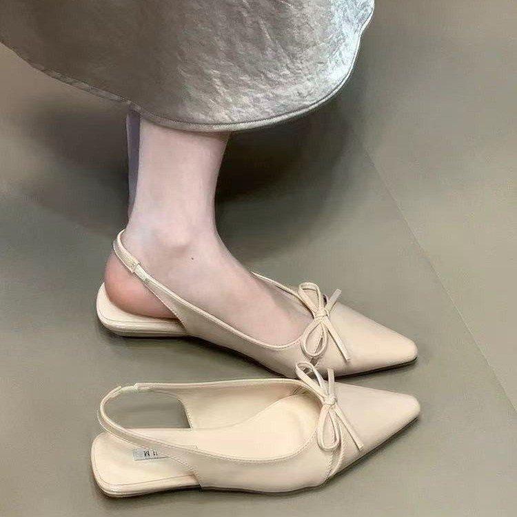 Gentle bow baotou sandals spring and summer 2025 French niche elegant fairy square head light mouth commuting shoes