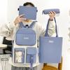 Four-piece Student Schoolbag Korean Version, Lightweight Tutoring Backpack, Fresh, Sweet, Simple and Large-capacity Canvas Bag