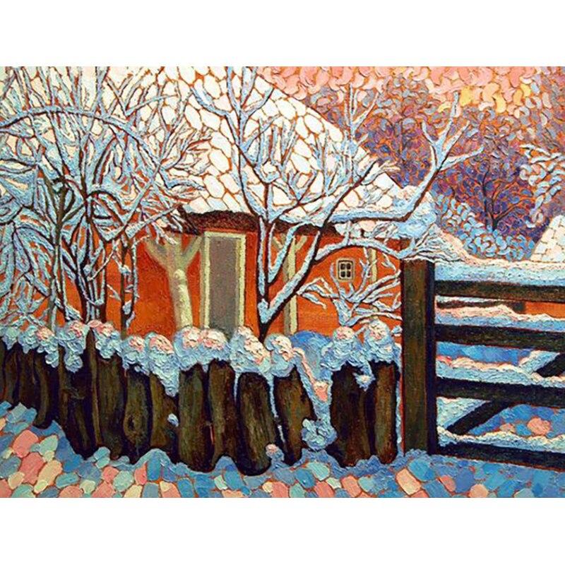 Neues 5D DIY Diamantmalerei Schneeszene Diamantstickerei Schneehaus Kreuzstich Vollrunde Bohrer Heimdekor Manuelles Geschenk