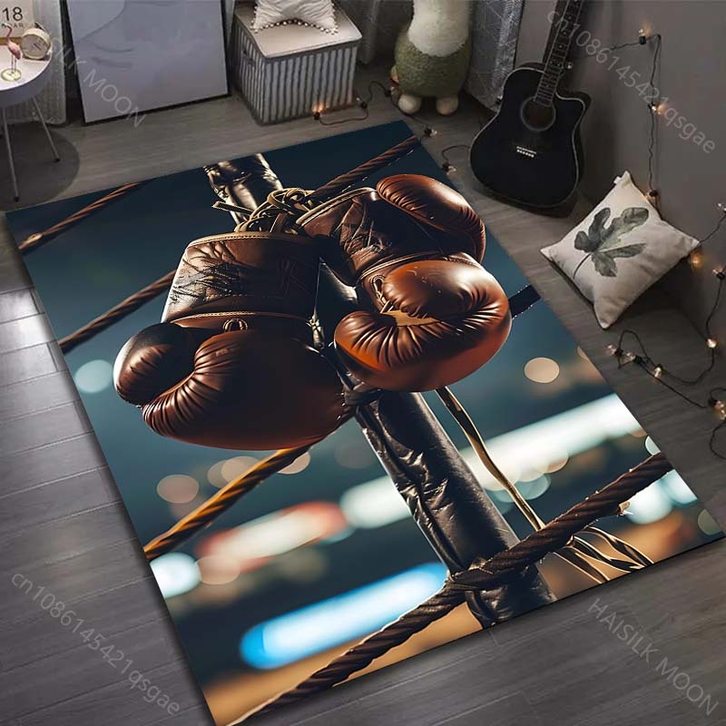 Sports Enthusiasts Boxing Gloves Pattern Carpet for Living Room Bedroom Sofa Home Decor Non-slip Floor Mat Multi-Size Selection