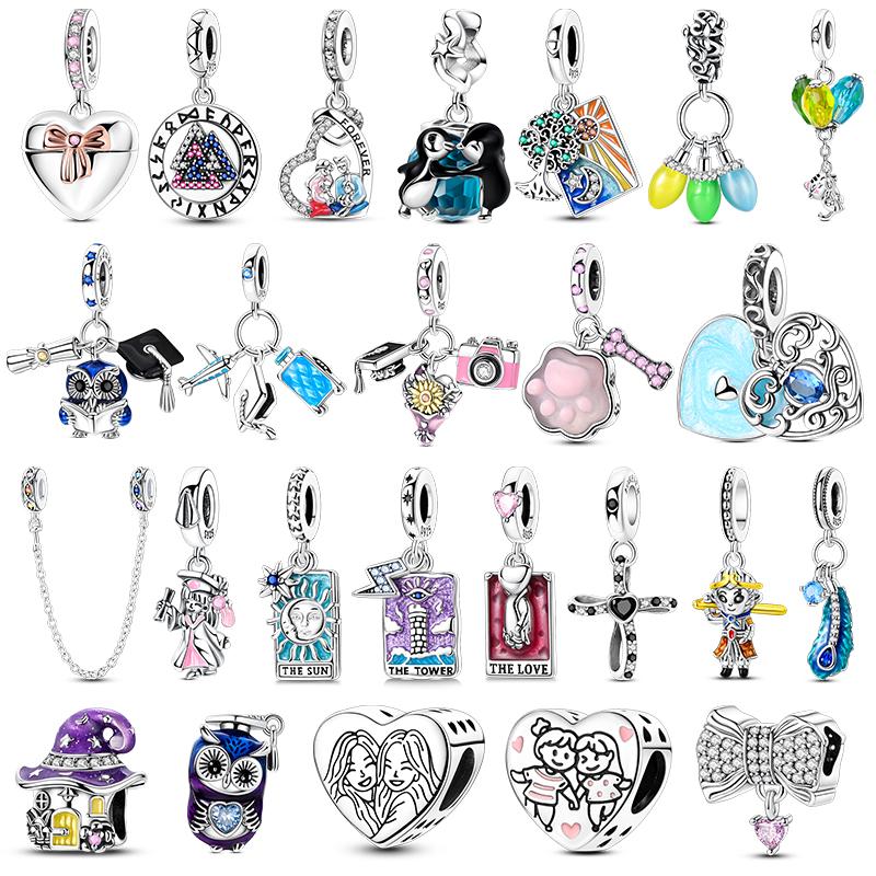 Copper Tarot Charms Beads Inlaid Zirconium Cz Pave Owl Penguin Graduation Dangle Fit Bangle Bracelet Diy Jewelry