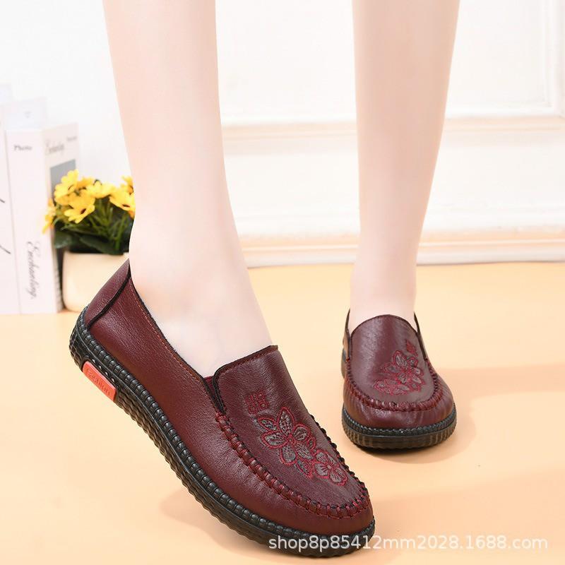 Womens Slip-On Loafer Flat Shoes Seniors Comfortable Breathable Rubber Sole