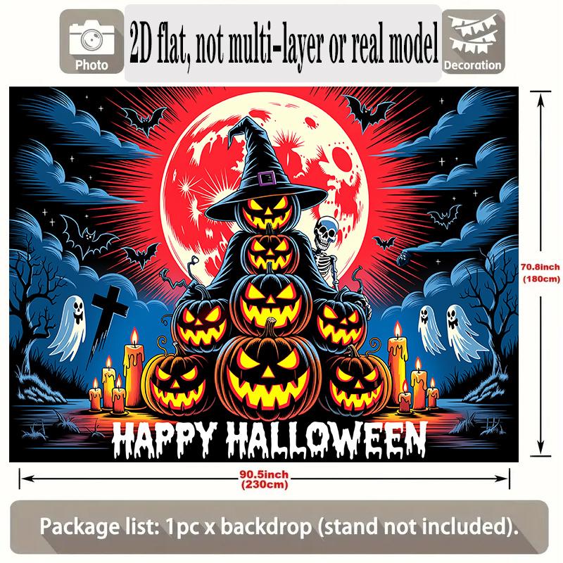 Party Backdrop Halloween Flat Banners Spooky Pumpkins Ghosts Bats Celebrations Wedding Event Backdrop Decoration Front Door Decor