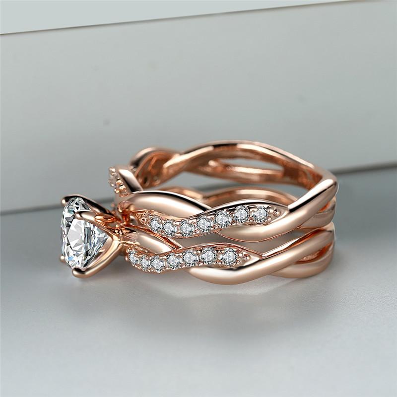 Ladies' Exquisite KC Twisted Round Diamond White Zircon Synthetic Zircon Ring Set Bride's Engagement Ring Wedding Rings Anniversary Gift Size5-13