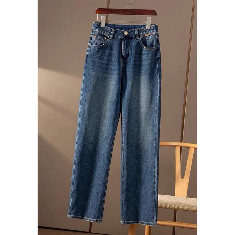 

D Slender High-Waisted Embroidered French Skinny Straight Leg Denim Pants for Women XL синий