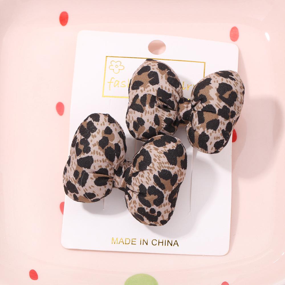 New Korean Pearl Leopard Print Padded Flower Hair Clip with Bow