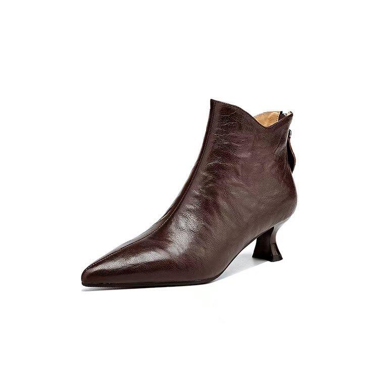 

Ботинки челси с острым носком, женские, осень и зима 2025, новые ботинки с застежкой-молнией сзади, одинарные ботинки и ботильоны 40 темно-коричневого
