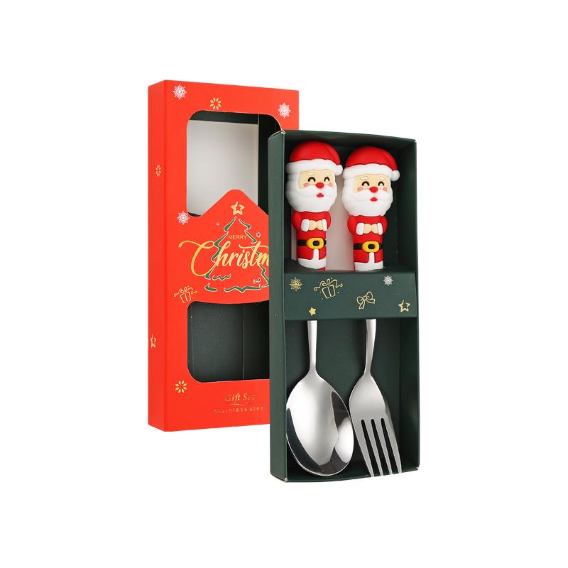 Festive Christmas Cutlery Set: Stainless Steel Cartoon Santa Spoons & Forks In Gift Box